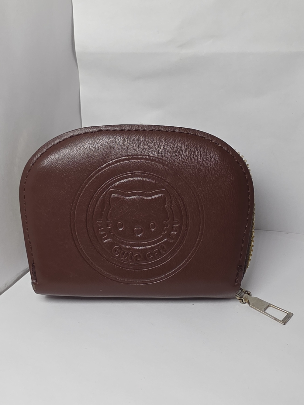 Cute Cat Embossed Brown Zip Wallet